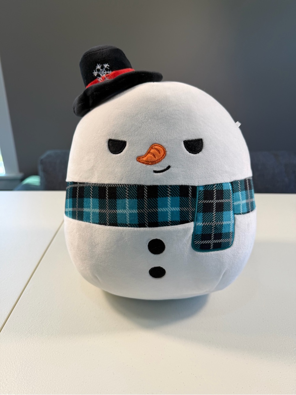 Squishmallows Manny Snowman Blue Plaid Scarf Top Hat Christmas Plush